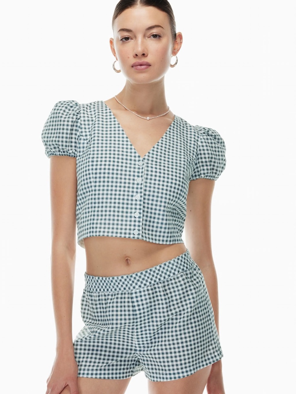 Sunday Best Aritzia Babbs Blouse White/Outerspace SZ Small Gingham